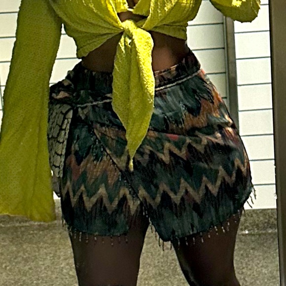 Tribal mini full skirt with wrap front- multi color - Picture 3 of 7